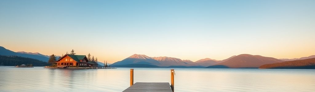 Dock on Flathead Lake, Montana at sunrise — lakefront Airbnb country in the Flathead Valley